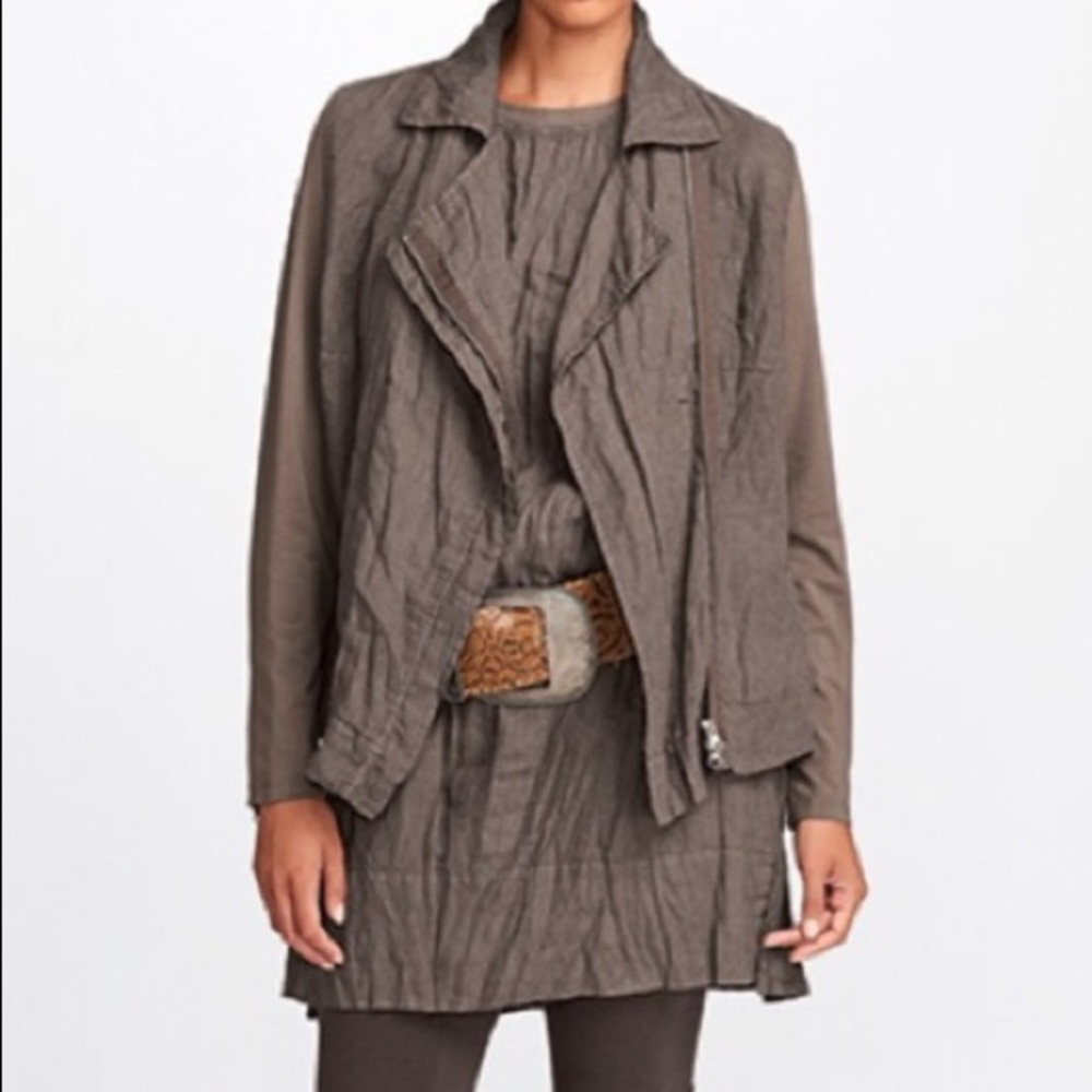 Flax Wanderlust Moto Jacket Linen Cotton Java Brown M - Picture 2 of 16